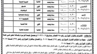 جدول مواعيد اختبارات النقل للفصل الدراسي الأول 